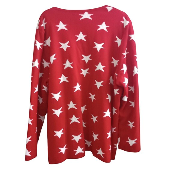 Nina Leonard Button Up Cardigan Red With White Stars Size 3X - Picture 2 of 4